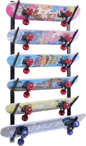 Skateboard Wall Mount - Skate Board Wall Display Hanger Rack, Snowboard Wall Mount Ski Holder, Six Floors Deck Wall Longboard Rack Storage