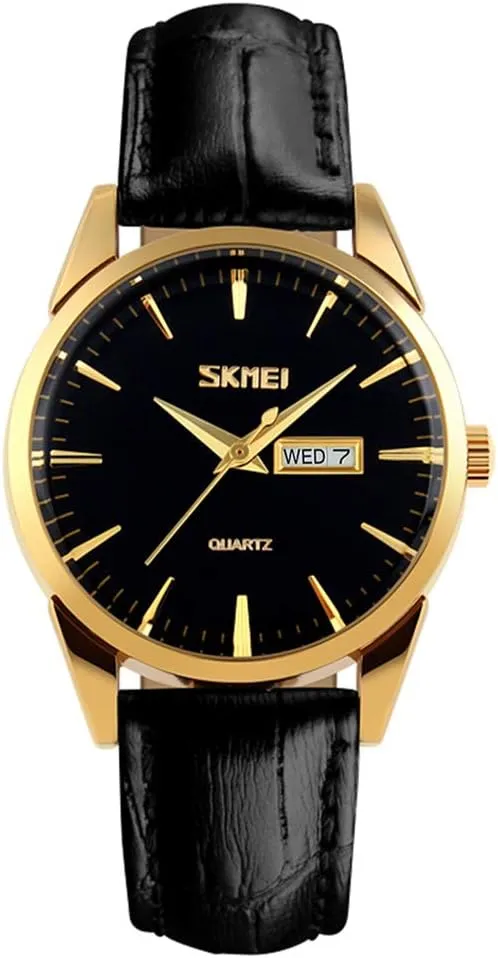 SKMEI Women's Watches for Ladies Female Black Leather Band Waterproof Fashion Casual Simple Dress Quartz Analog Day Date Calendar Business Light Wrist Watch Wife Girls Gifts