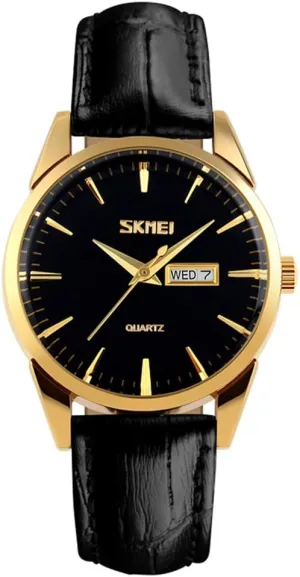 SKMEI Women's Watches for Ladies Female Black Leather Band Waterproof Fashion Casual Simple Dress Quartz Analog Day Date Calendar Business Light Wrist Watch Wife Girls Gifts