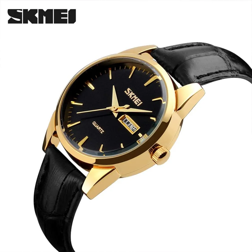 SKMEI Women's Watches for Ladies Female Black Leather Band Waterproof Fashion Casual Simple Dress Quartz Analog Day Date Calendar Business Light Wrist Watch Wife Girls Gifts