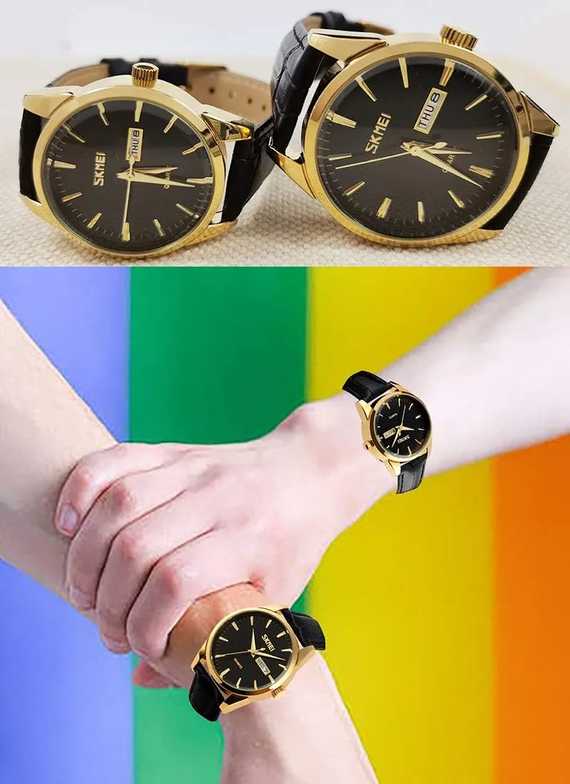 SKMEI Women's Watches for Ladies Female Black Leather Band Waterproof Fashion Casual Simple Dress Quartz Analog Day Date Calendar Business Light Wrist Watch Wife Girls Gifts