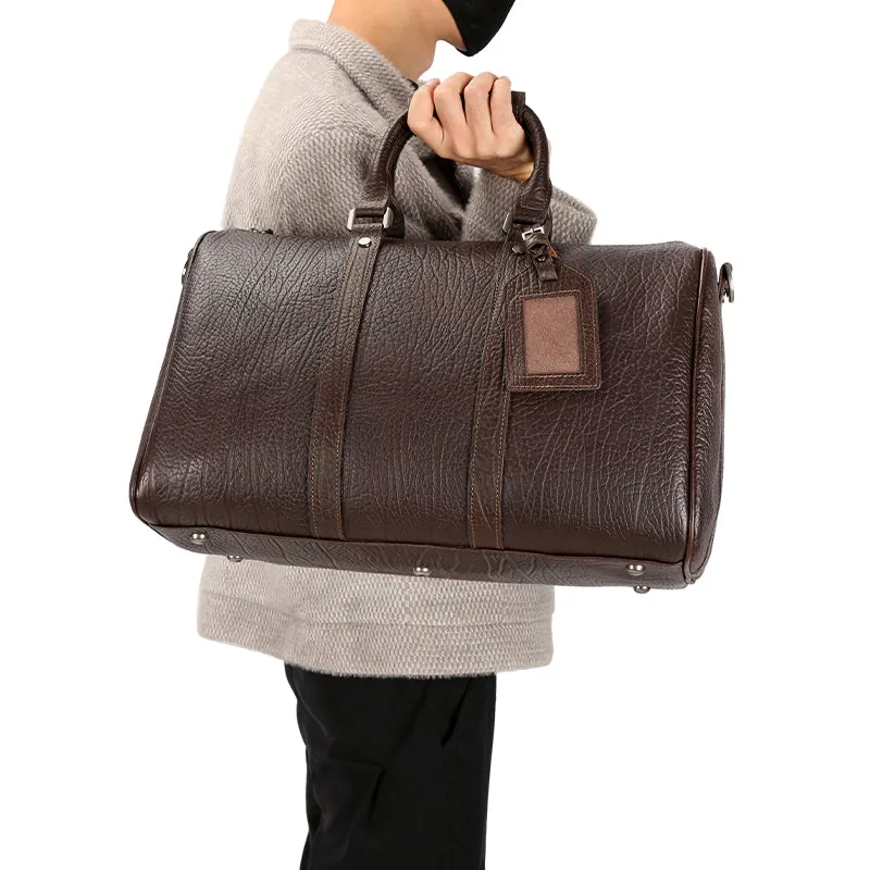Sleek Leather Duffle Bag - Modern Handmade Travel Companion