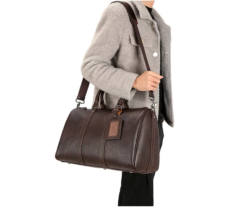 Sleek Leather Duffle Bag - Modern Handmade Travel Companion