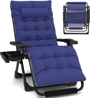 Slendor Oversized Zero Gravity Chairs XL, 29In Padded Zero Gravity Lounge Chair, Folding Reclining Chair w/Aluminum Alloy Lock, Headrest, Side Cup Holder, Patio Lawn Outdoor Recliner, Blue