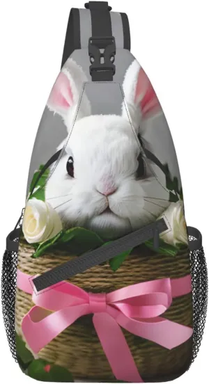Sling Backpack,Men Cross Chest Bag Diagonally,Durable Adjustable Outdoor Cycling Travel Bag,Bunny Rosette Print