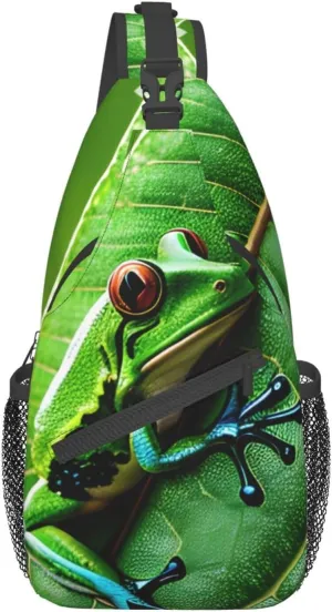 Sling Backpack,Men Cross Chest Bag Diagonally,Durable Adjustable Outdoor Cycling Travel Bag,Frog Leaves Print