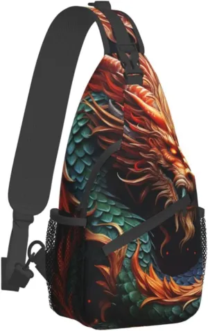 Sling Bag for Women Men Crossbody Bag Small Sling Backpack Chinese Dragon Chest Bag Hiking Daypack