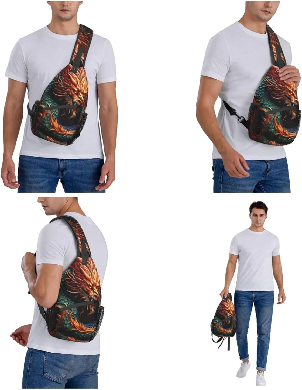 Sling Bag for Women Men Crossbody Bag Small Sling Backpack Chinese Dragon Chest Bag Hiking Daypack