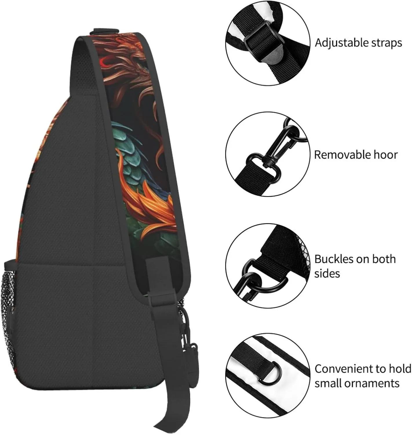 Sling Bag for Women Men Crossbody Bag Small Sling Backpack Chinese Dragon Chest Bag Hiking Daypack