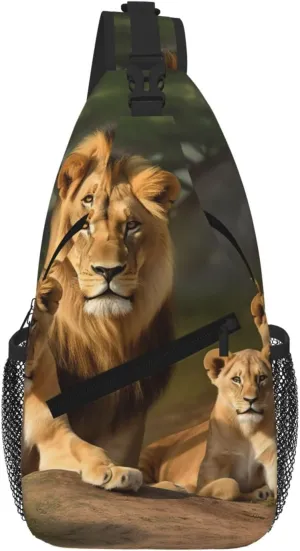 Sling Bag For Women Men Travel Hiking Backpack Crossbody Shoulder Chest Bags Lion Family Casual Daypack