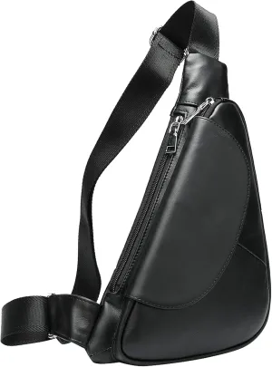 Sling Chest Bag for Men, Genuine Leather Crossbody Bags Casual Daypack Travel Hiking Chest Shoulder Bag