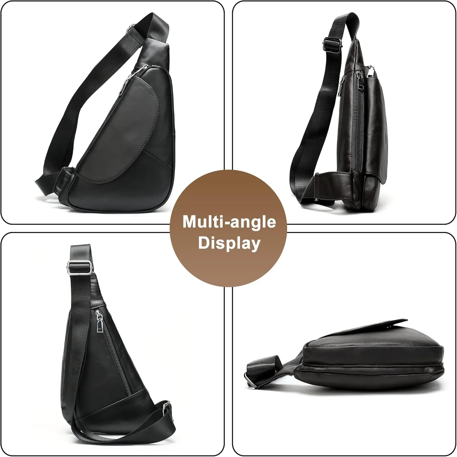 Sling Chest Bag for Men, Genuine Leather Crossbody Bags Casual Daypack Travel Hiking Chest Shoulder Bag