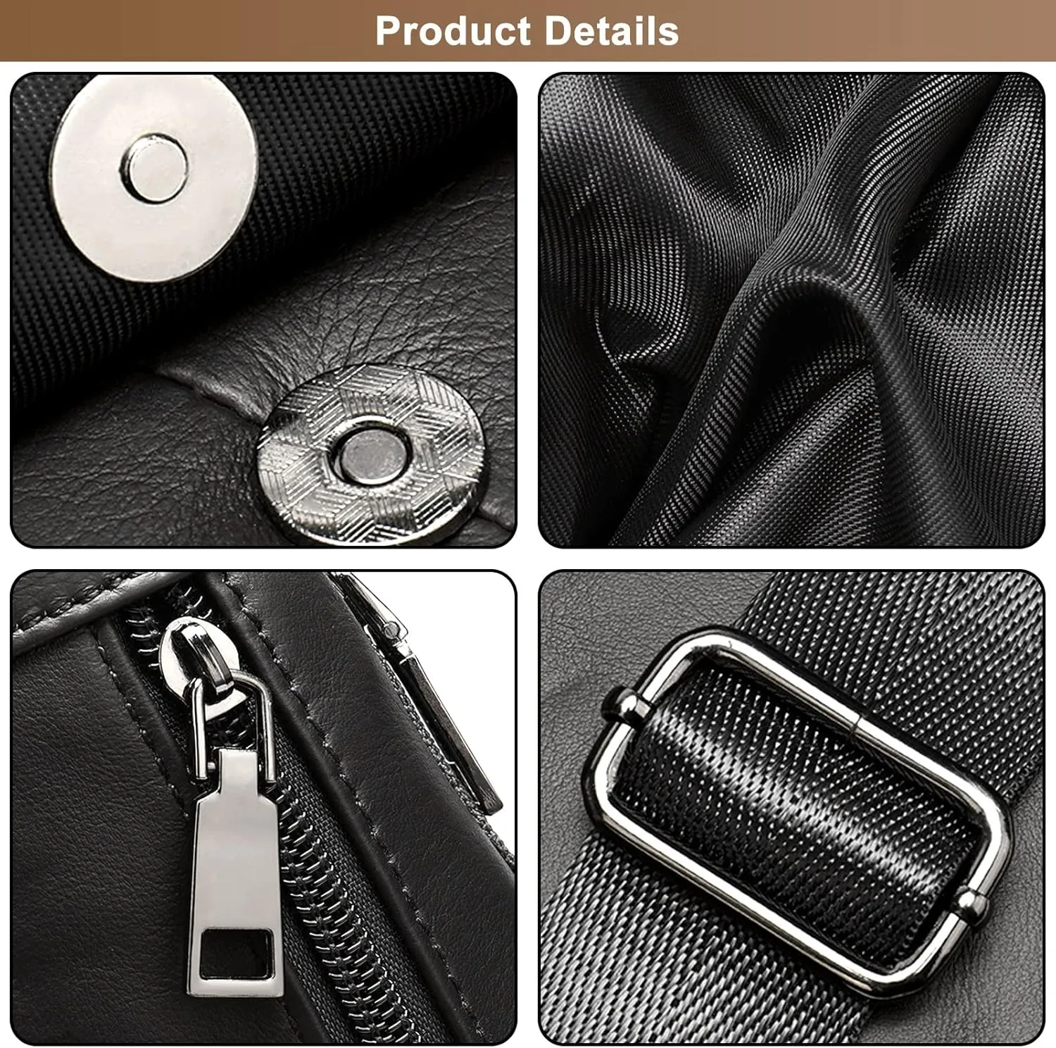 Sling Chest Bag for Men, Genuine Leather Crossbody Bags Casual Daypack Travel Hiking Chest Shoulder Bag
