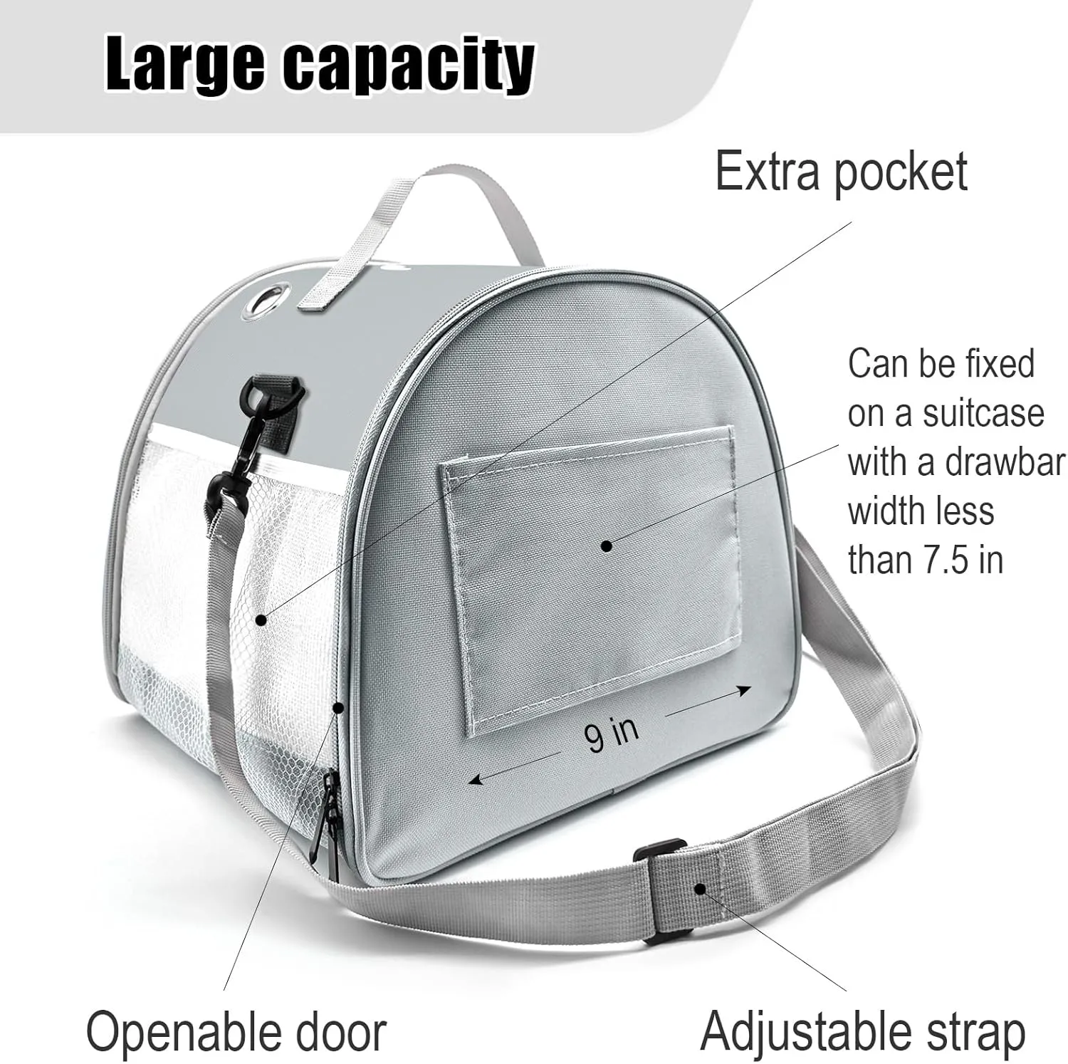 Small Animal Carrier Bag, Upgraded Portable Guinea Pig Carriers, Transparent Hamster Carrying Case, Reptile Rat Rabbit Bearded Dragon Hedgehog Carrier Bag for Travel, Hiking, Walking, Outdoor (Grey)