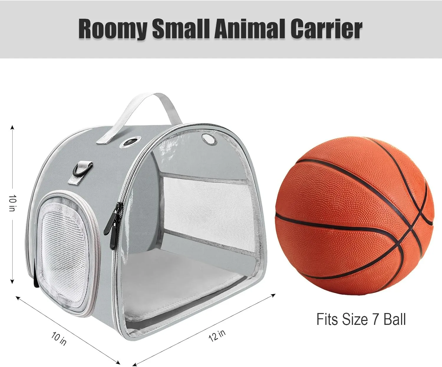 Small Animal Carrier Bag, Upgraded Portable Guinea Pig Carriers, Transparent Hamster Carrying Case, Reptile Rat Rabbit Bearded Dragon Hedgehog Carrier Bag for Travel, Hiking, Walking, Outdoor (Grey)