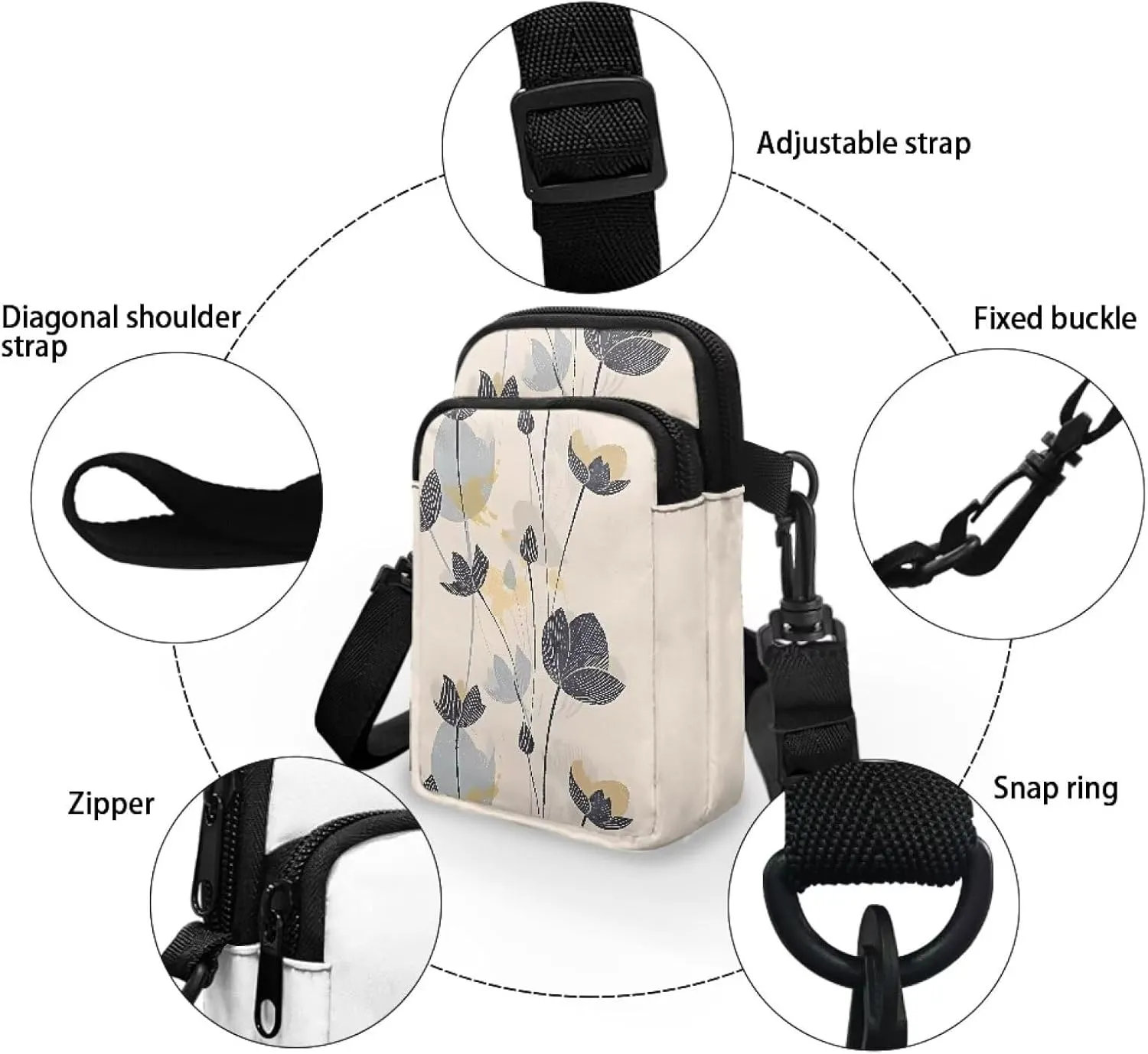Small Crossbody Bags for Women Peacock Birds Cell Phone Purses, Skulls Print Sling Handbags Travel Pouch Wallet