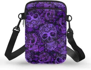 Small Crossbody Bags for Women Peacock Birds Cell Phone Purses, Skulls Print Sling Handbags Travel Pouch Wallet