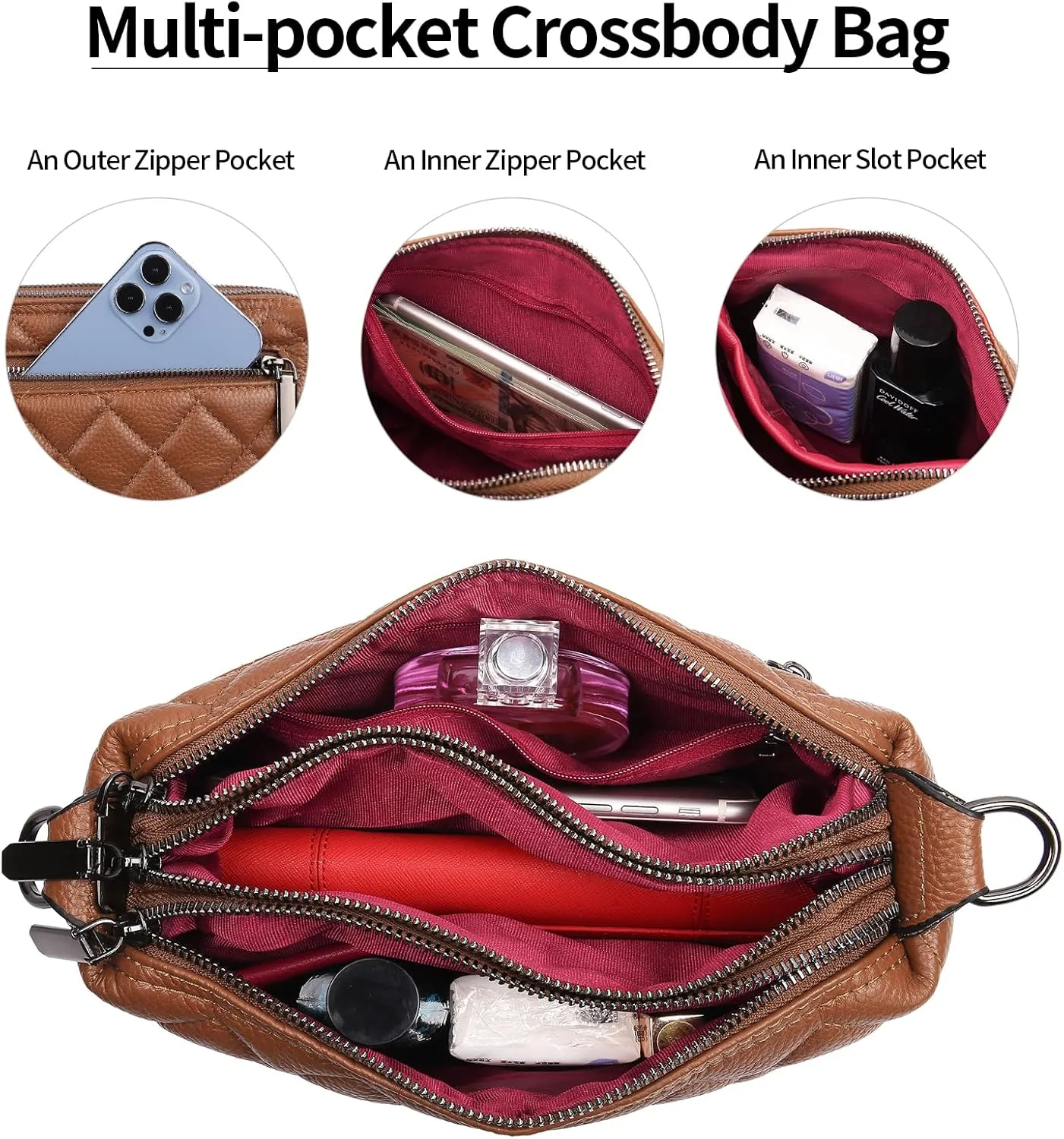 Small Crossbody Purse Leather Crossbody Bags for Women Fashion Handbag Cell Phone Crossover Shoulder Bag for Women