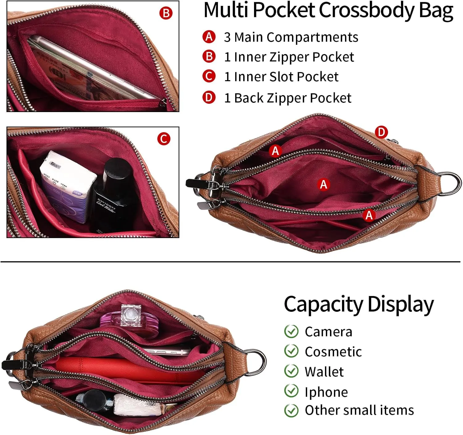 Small Crossbody Purse Leather Crossbody Bags for Women Fashion Handbag Cell Phone Crossover Shoulder Bag for Women