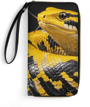 Small Leather Bag with Wristlet Yellow And Black Pythons Printed Genuine Leather Wallet for Men And Women Exquisite And Personalized Portable Wallet