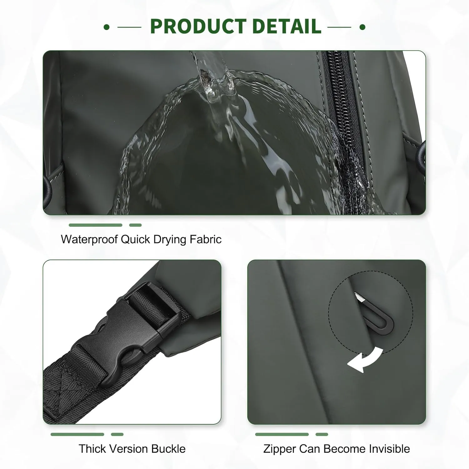 Small Sling Bag, Waterproof Nylon 7.9 Inch Crossbody Chest Bags Daypack Backpack with Anti-theft Pocket for Men Women (Dark Green)