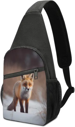 Small Sling Chest Bag Crossbody Bag for Men Women,Cute Fox Lightweight Gym Daypack for Travel Cycling Hiking