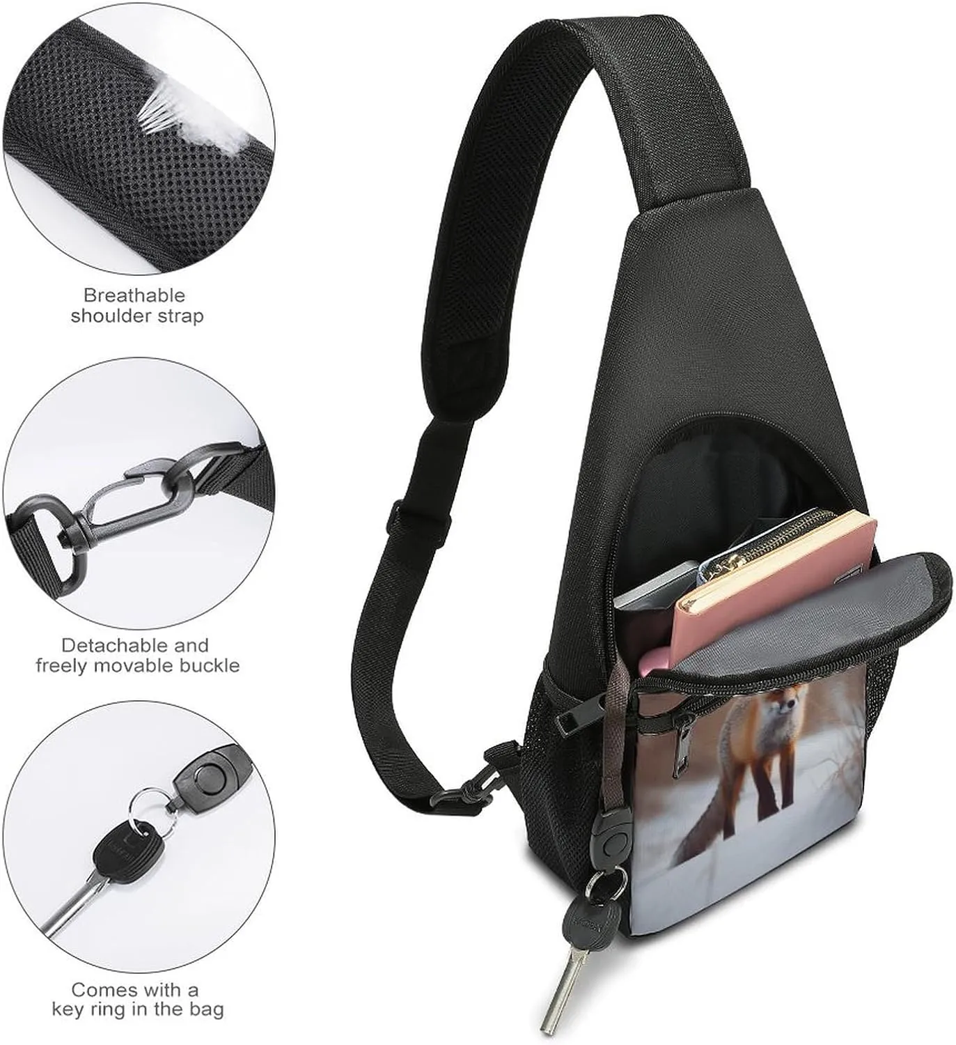 Small Sling Chest Bag Crossbody Bag for Men Women,Cute Fox Lightweight Gym Daypack for Travel Cycling Hiking