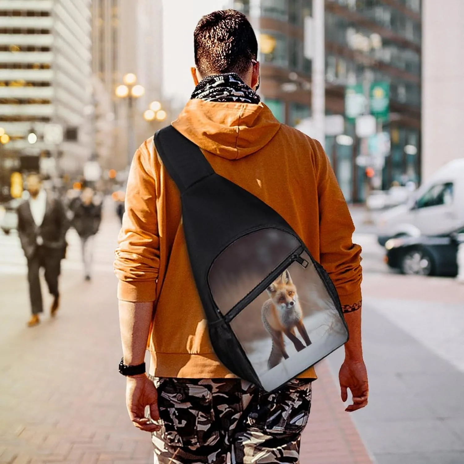 Small Sling Chest Bag Crossbody Bag for Men Women,Cute Fox Lightweight Gym Daypack for Travel Cycling Hiking