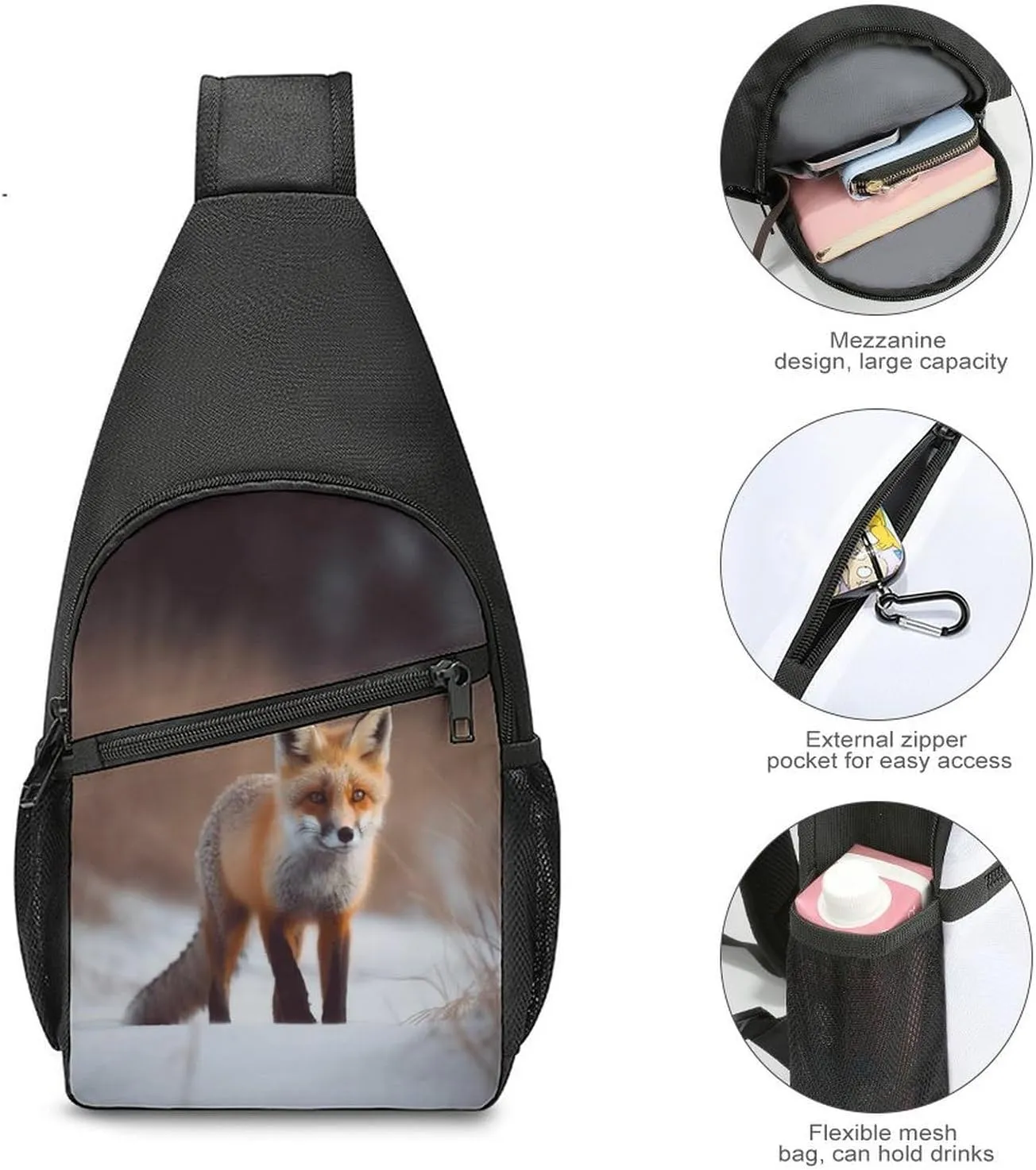 Small Sling Chest Bag Crossbody Bag for Men Women,Cute Fox Lightweight Gym Daypack for Travel Cycling Hiking