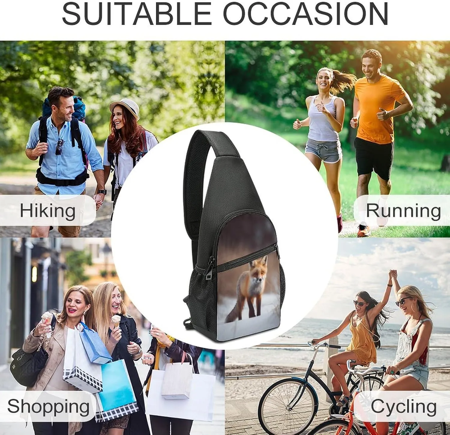Small Sling Chest Bag Crossbody Bag for Men Women,Cute Fox Lightweight Gym Daypack for Travel Cycling Hiking