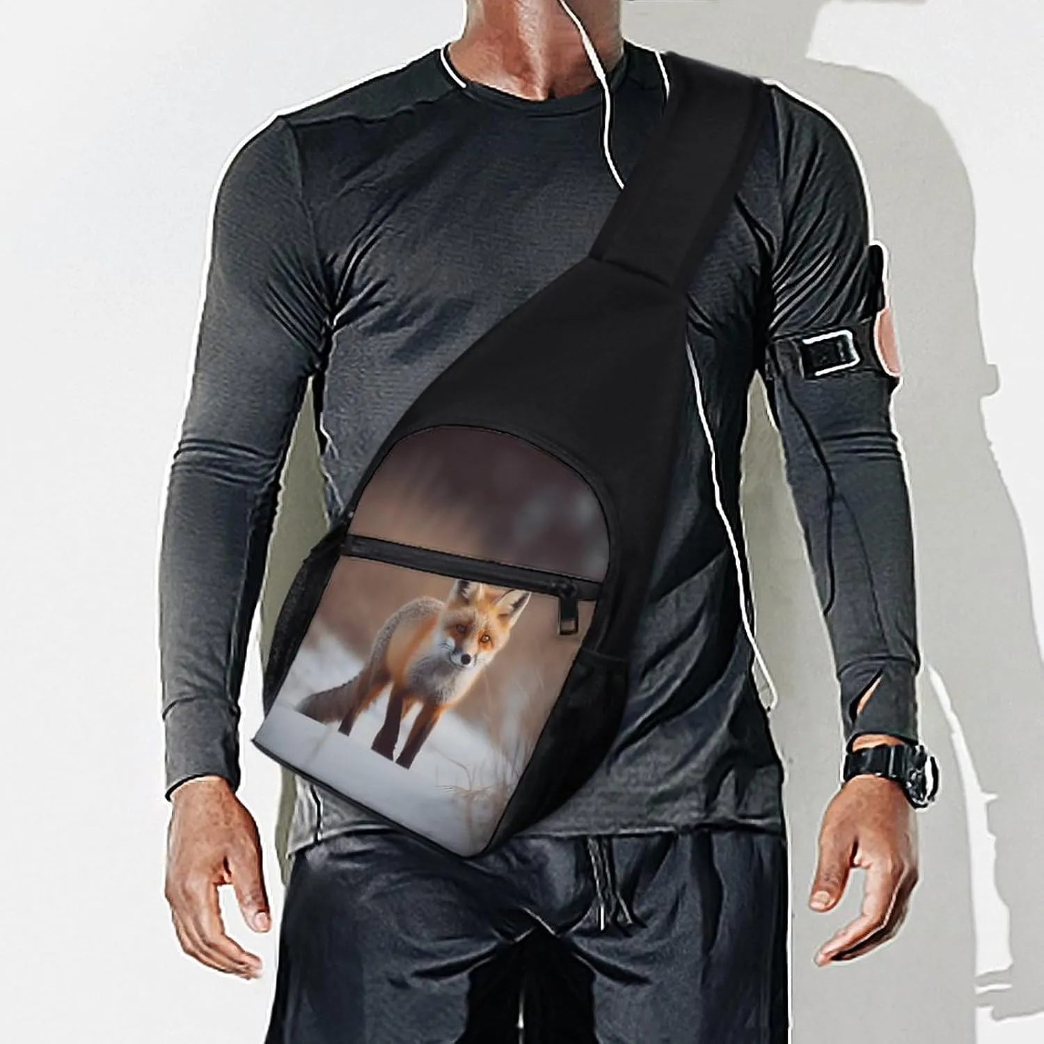 Small Sling Chest Bag Crossbody Bag for Men Women,Cute Fox Lightweight Gym Daypack for Travel Cycling Hiking