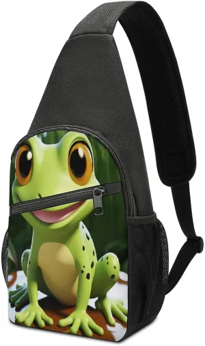 Small Sling Chest Bag Crossbody Bag for Men Women,Cute Frog Lightweight Gym Daypack for Travel Cycling Hiking