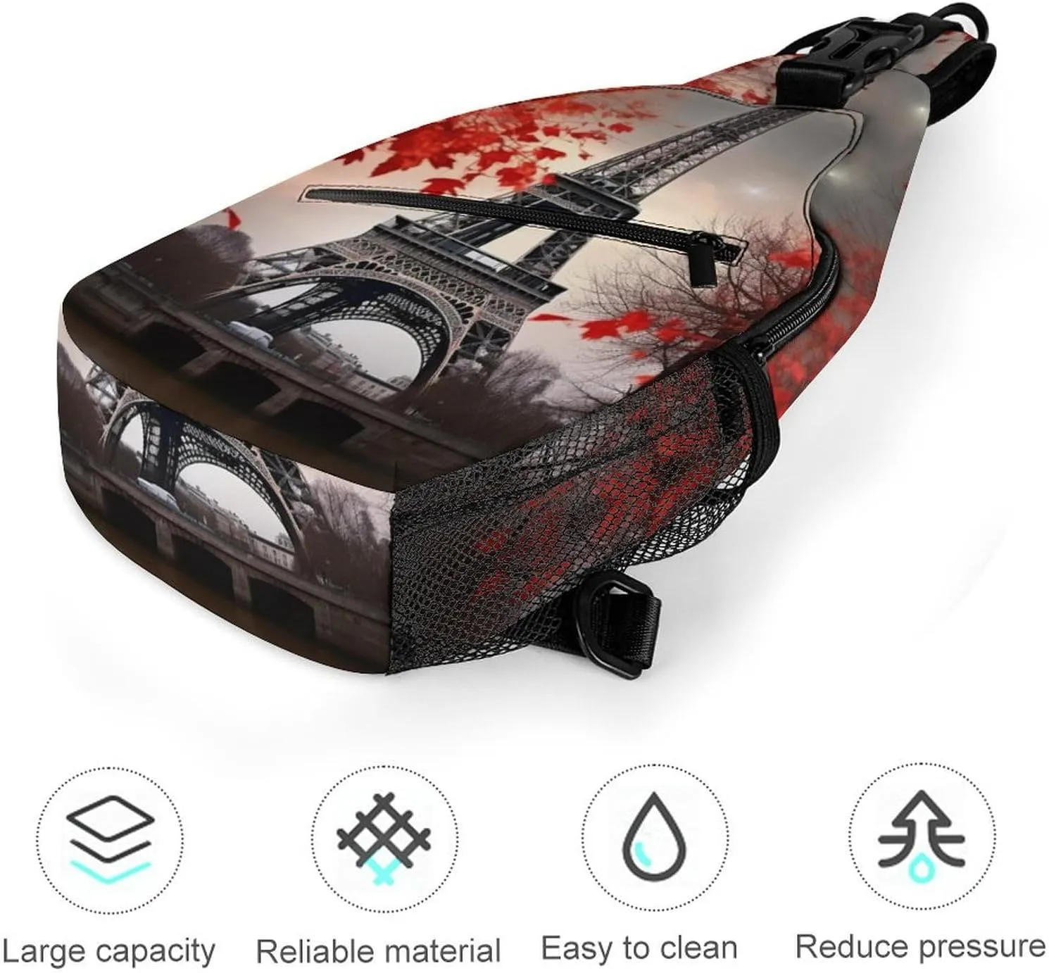 Small Sling Chest Bag Crossbody Bag for Men Women,Eiffel Tower Autumn Leaves Lightweight Gym Daypack for Travel Cycling Hiking