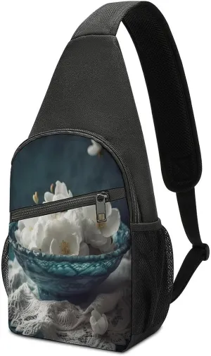 Small Sling Chest Bag Crossbody Bag for Men Women,Flowers in Bowl Lightweight Gym Daypack for Travel Cycling Hiking