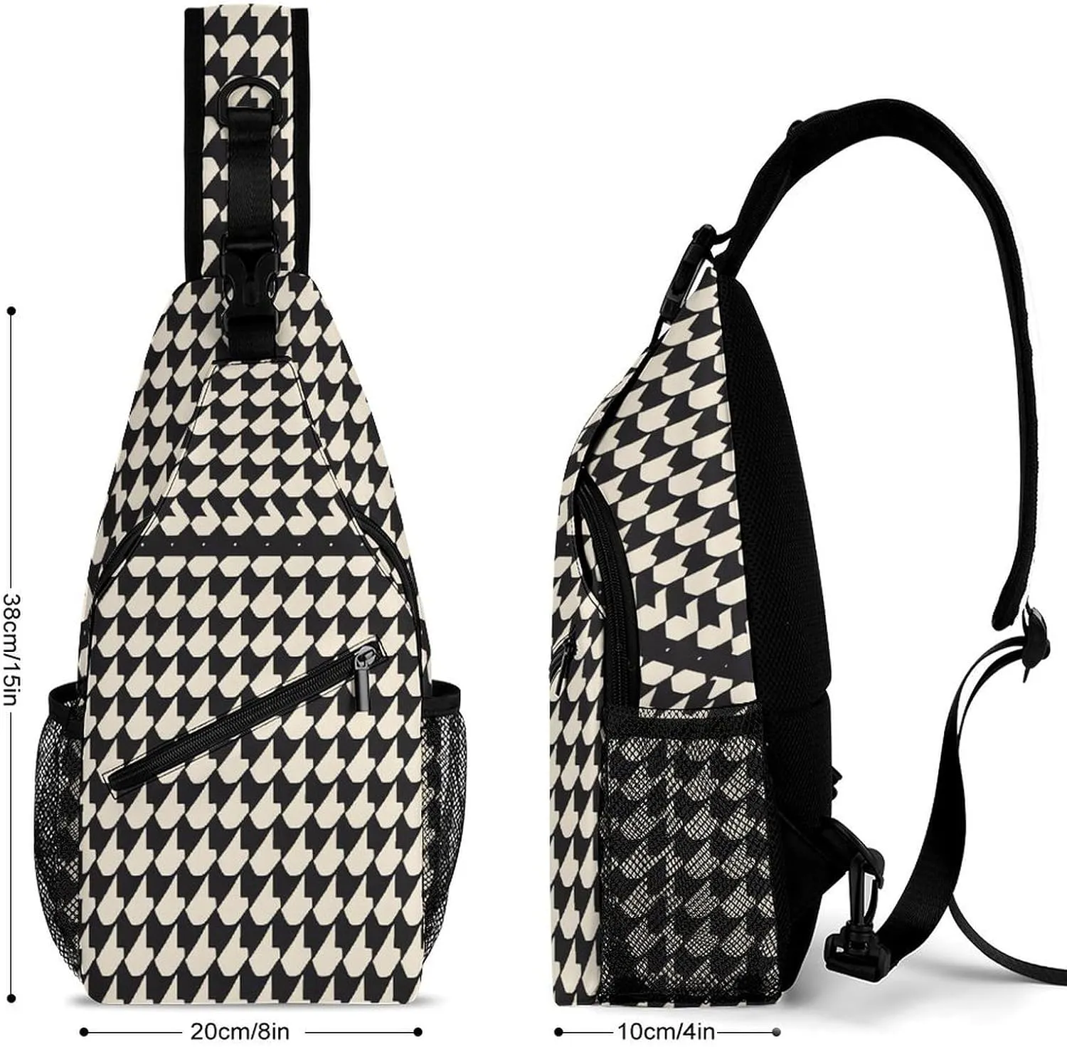 Small Sling Chest Bag Crossbody Bag for Men Women,Gray Houndstooth Stripes Lightweight Gym Daypack for Travel Cycling Hiking