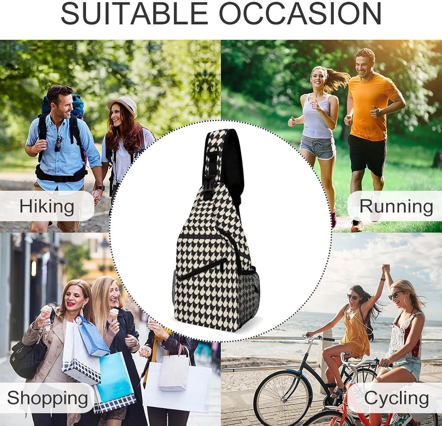 Small Sling Chest Bag Crossbody Bag for Men Women,Gray Houndstooth Stripes Lightweight Gym Daypack for Travel Cycling Hiking