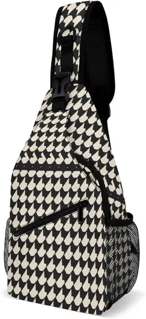 Small Sling Chest Bag Crossbody Bag for Men Women,Gray Houndstooth Stripes Lightweight Gym Daypack for Travel Cycling Hiking