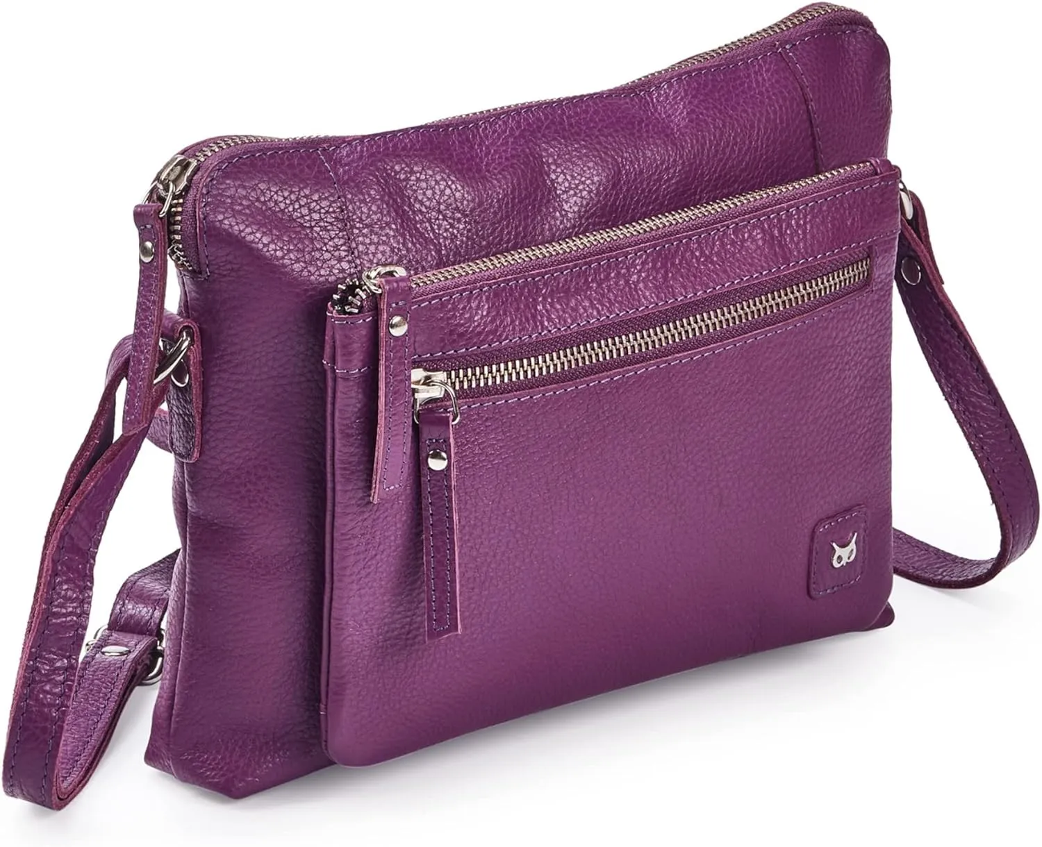 Small Soft Pebbled Real Leather Crossbody Handbags & Purses - Triple Zip Premium Sling Crossover Shoulder Bag for Women pack of 2- Amethyst & black