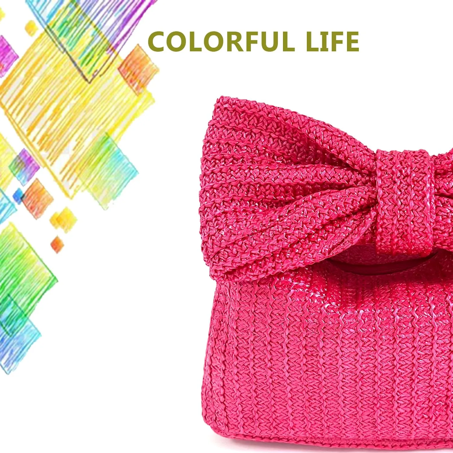 Small Straw Cluth for women,Trendy Cute Summer Woven With Bow Women Purse Handbag Wallet For Beach Vacation Party