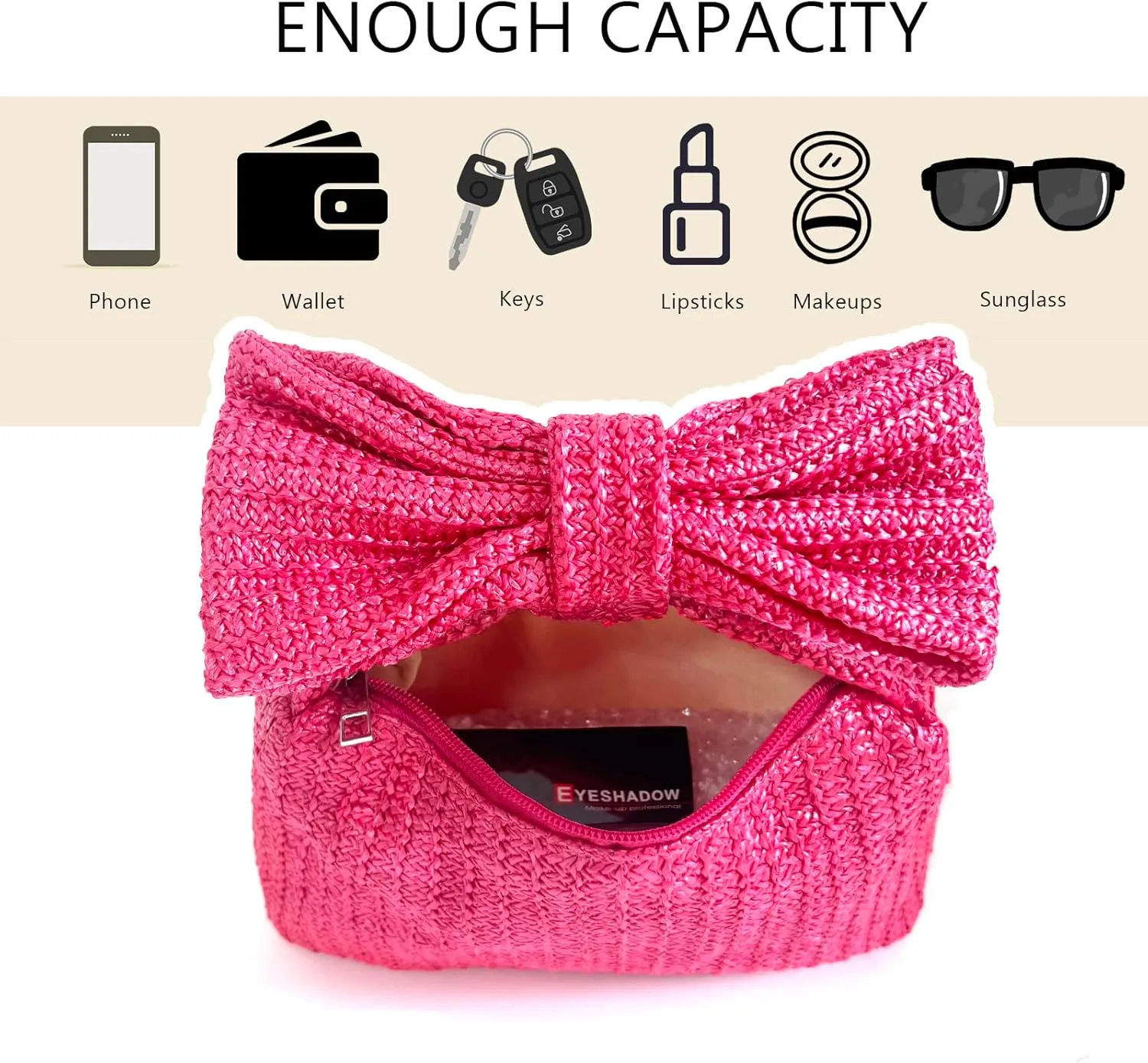 Small Straw Cluth for women,Trendy Cute Summer Woven With Bow Women Purse Handbag Wallet For Beach Vacation Party