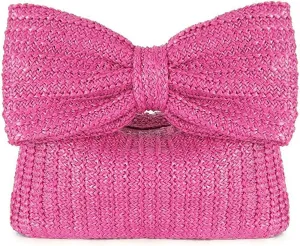 Small Straw Cluth for women,Trendy Cute Summer Woven With Bow Women Purse Handbag Wallet For Beach Vacation Party