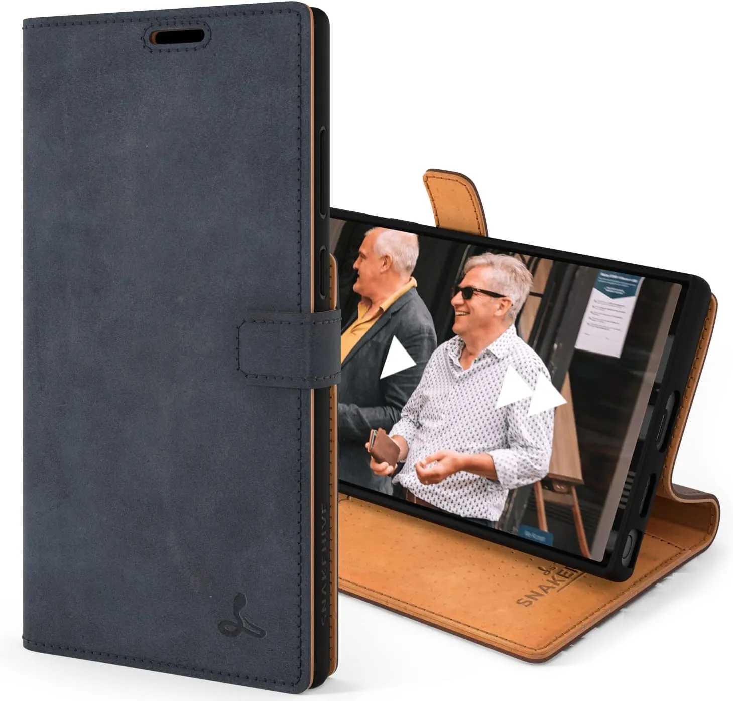 Snakehive Samsung Galaxy Ultra S22 Wallet Case | Genuine Leather Wallet Phone Case with Card Holder | Flip Folio Case/Cover with Stand | Compatible with Samsung Galaxy S22 Ultra | (Navy)