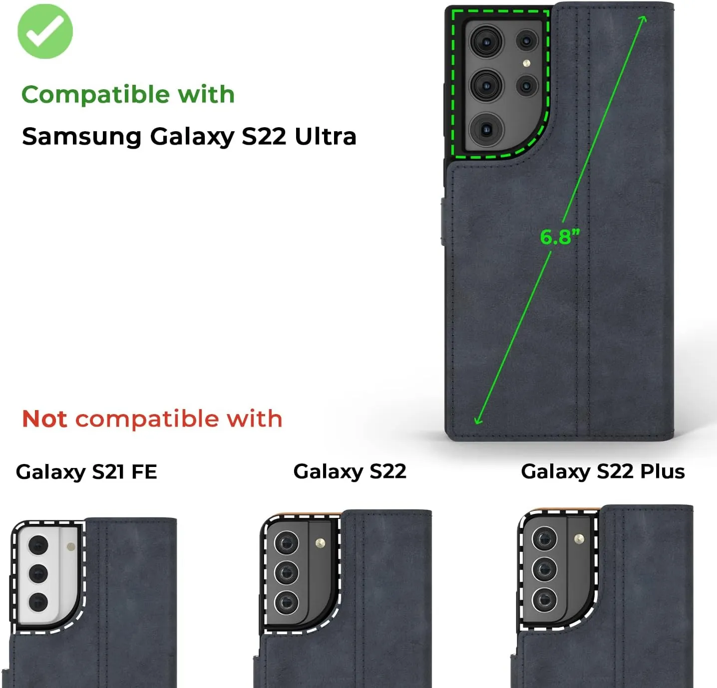 Snakehive Samsung Galaxy Ultra S22 Wallet Case | Genuine Leather Wallet Phone Case with Card Holder | Flip Folio Case/Cover with Stand | Compatible with Samsung Galaxy S22 Ultra | (Navy)