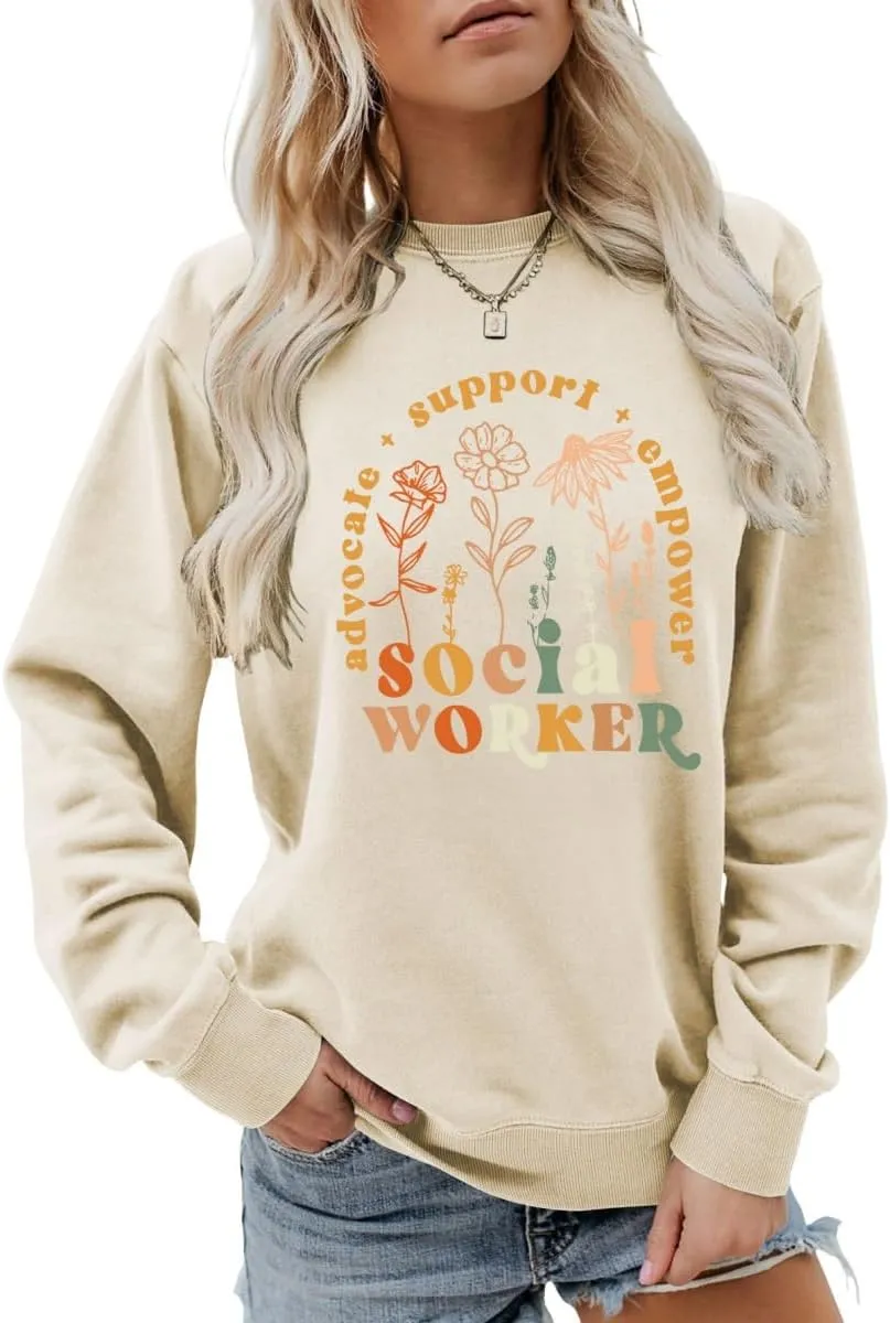 Social Worker Sweatshirt Cute Wildflower Grpahic Shirt Future Healthcare Social Worker Student Crewneck Pullover Tops