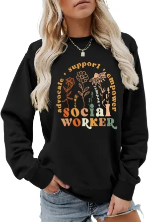 Social Worker Sweatshirt Cute Wildflower Grpahic Shirt Future Healthcare Social Worker Student Crewneck Pullover Tops