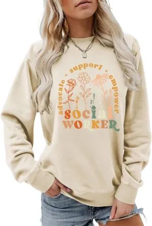 Social Worker Sweatshirt Cute Wildflower Grpahic Shirt Future Healthcare Social Worker Student Crewneck Pullover Tops
