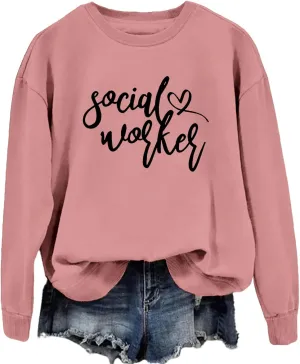 Social Worker Sweatshirt Funny Long Sleeve Graphic Tees for Women Future School Student Shirts Graduation Gifts