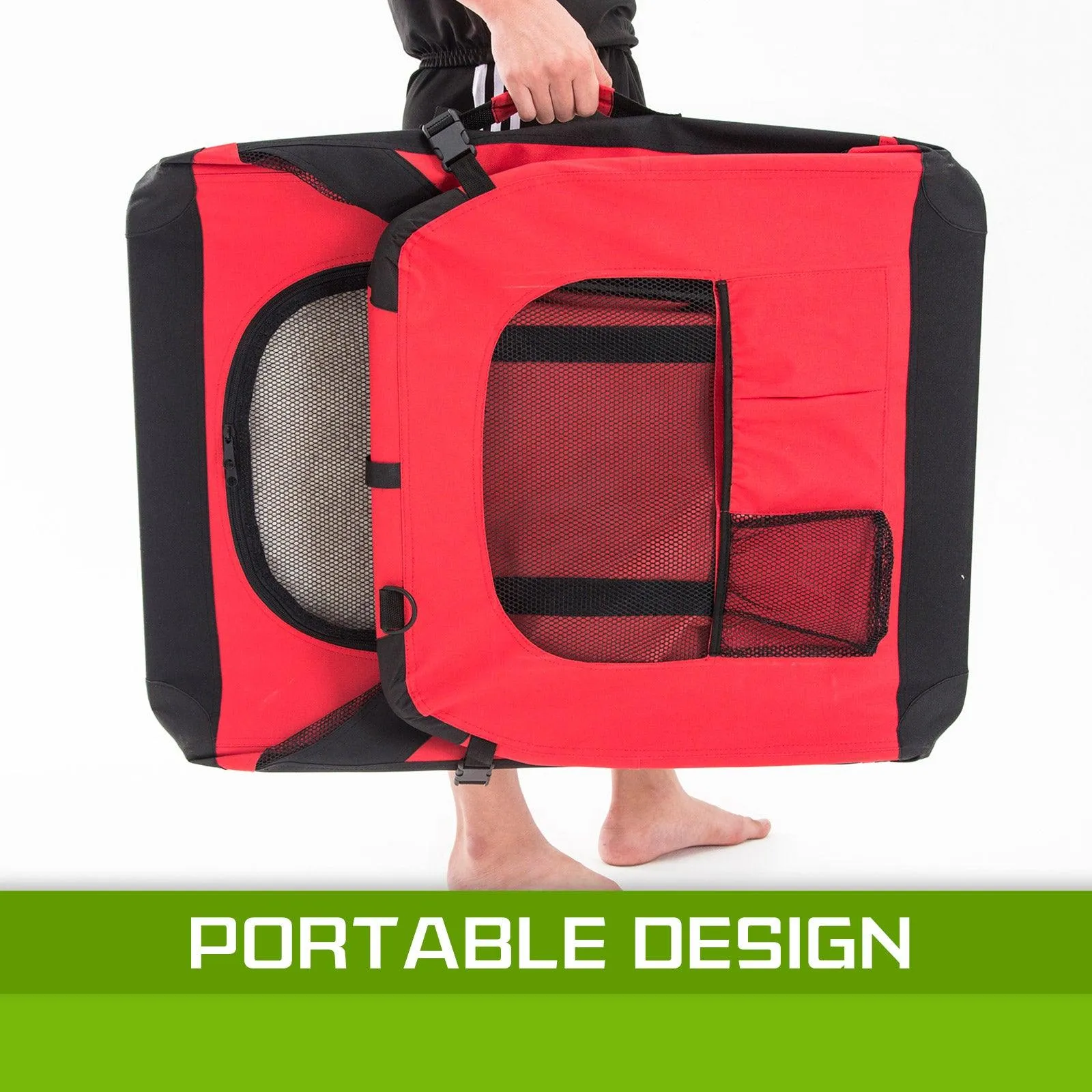 Soft Foldable Dog Carrier Crate - RED