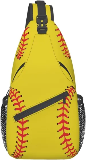 Softball Laces Sport Yellow Sling Bag for Men Women Crossbody Backpack Travel Hiking Daypack Shoulder Chest Bag with Adjustable Strap