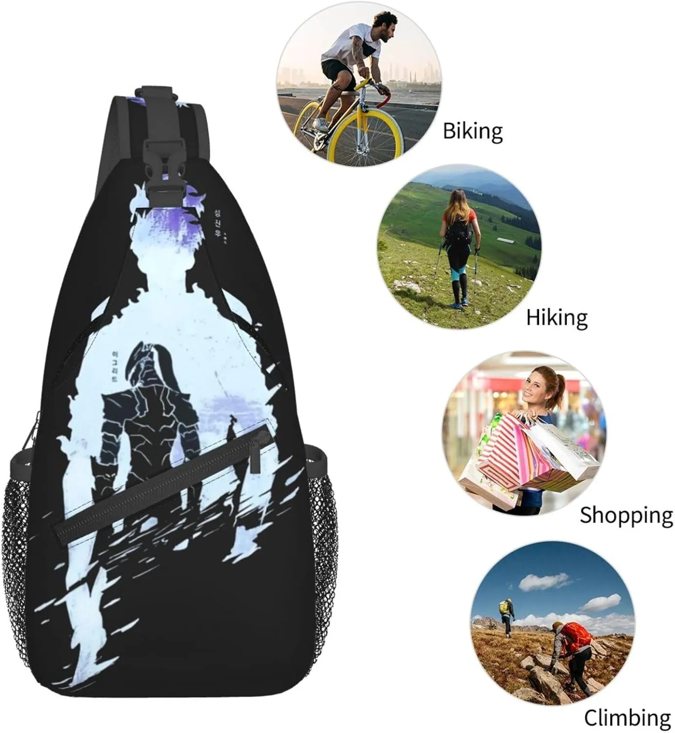 Solo Manga Leveling Crossbody Sling Backpack Sling Bag Multipurpose Travel Hiking Chest Bag Daypack for Women Men